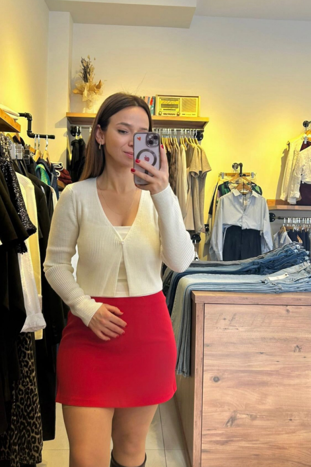 Ekru Triko Tek Düğmeli Hırka