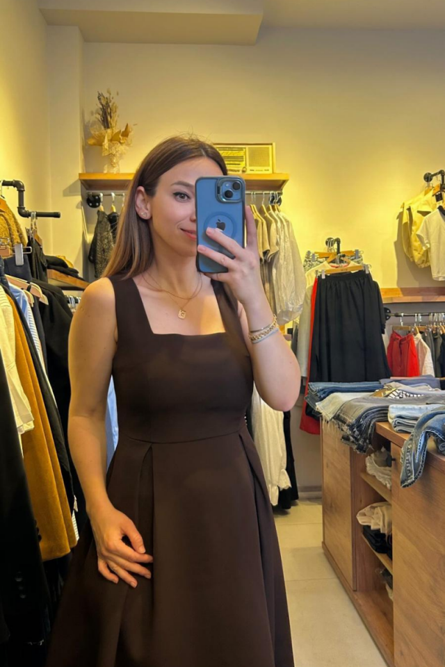 Acı Kahve Kloş Midi Boy Elbise