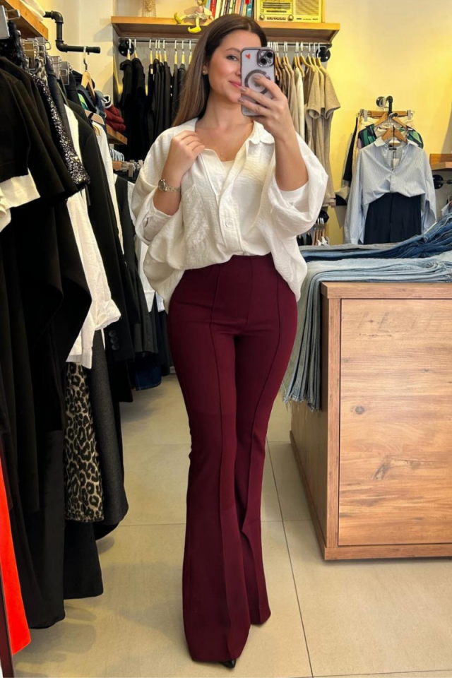 Bordo İspanyol Paça Pantolon