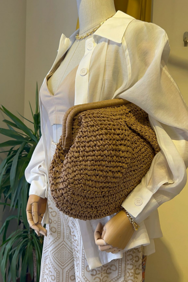 Hasır Clutch Çanta - Koyu
