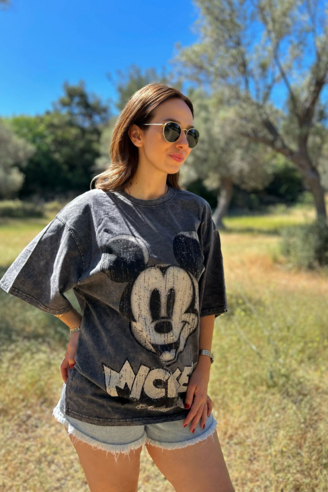 Mickey Mouse Baskılı Tshirt Gri