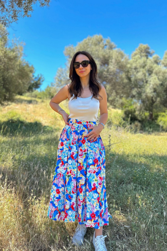 Çiçekli Midi Boy Etek