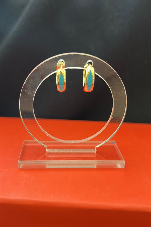 Küçük Boy Halka Küpe Mavi Taşlı