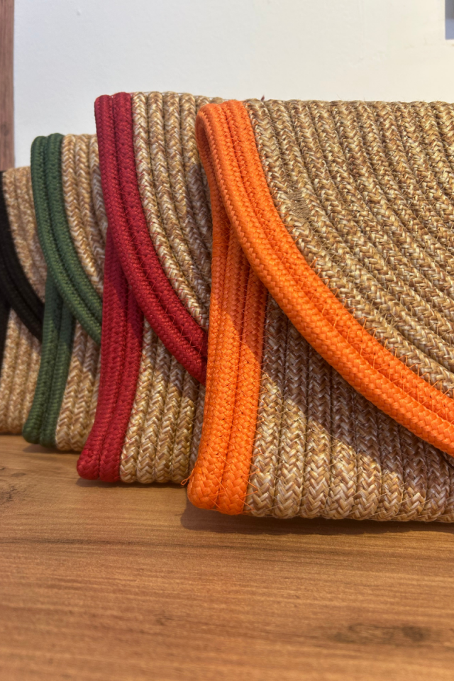 Hasır Clutch El Çantası - Turuncu