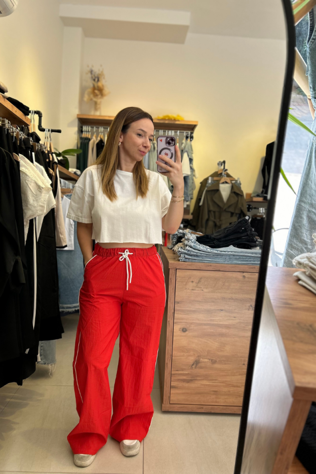 Paraşüt Kumaş Kırmızı Eşofmanaltı