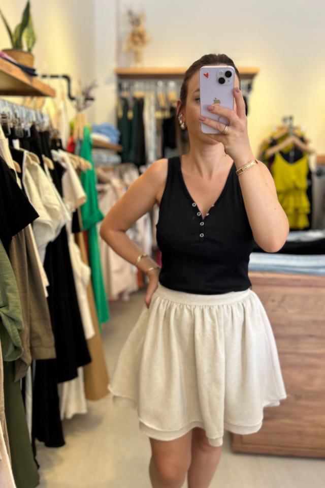 Keten Natural Renk Kloş Mini Etek