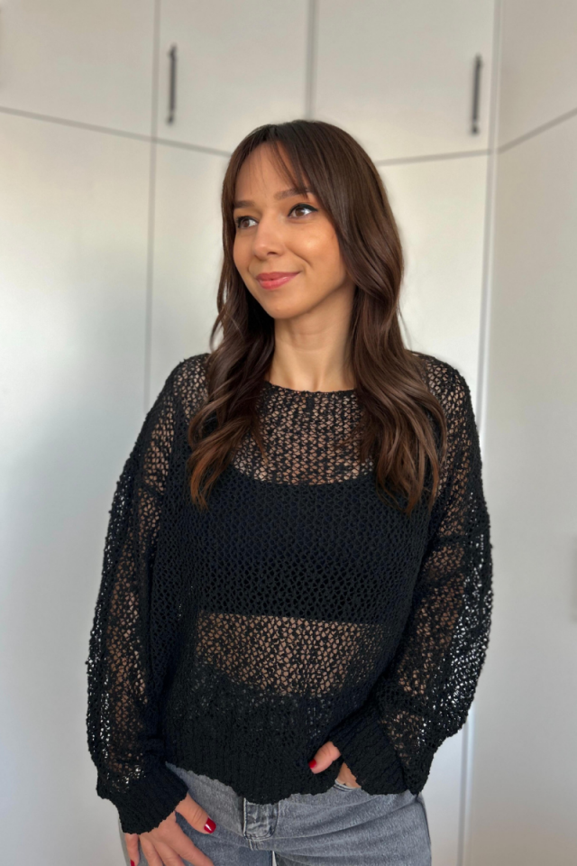 Kayık Yaka Merserize Bluz Siyah