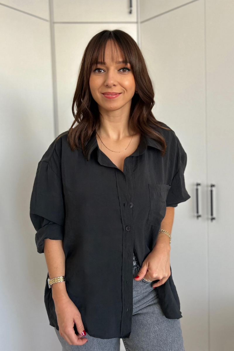 Tensel Kumaş Oversize Antrasit Gömlek