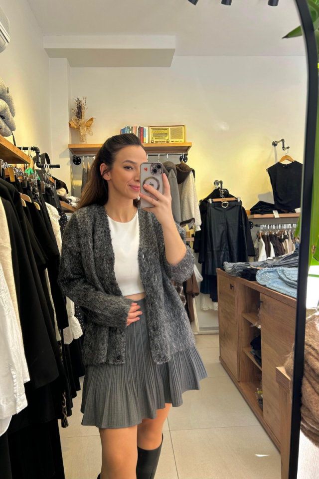 Uzun Hırka Kırçıllı Gri