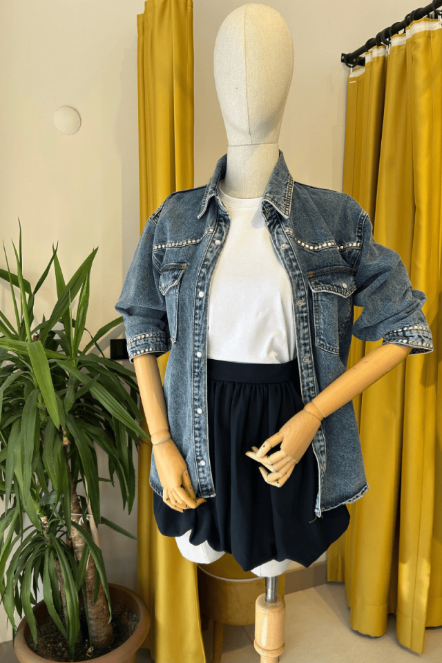 Zımba Detaylı Kot Gömlek