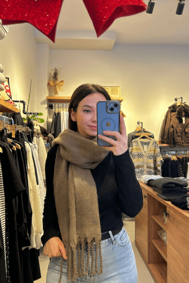 Yumoş Şal Atkı Sütlü Kahve