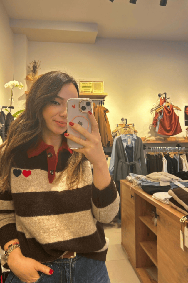 Polo Yakalı Çizgili Yumoş Kazak