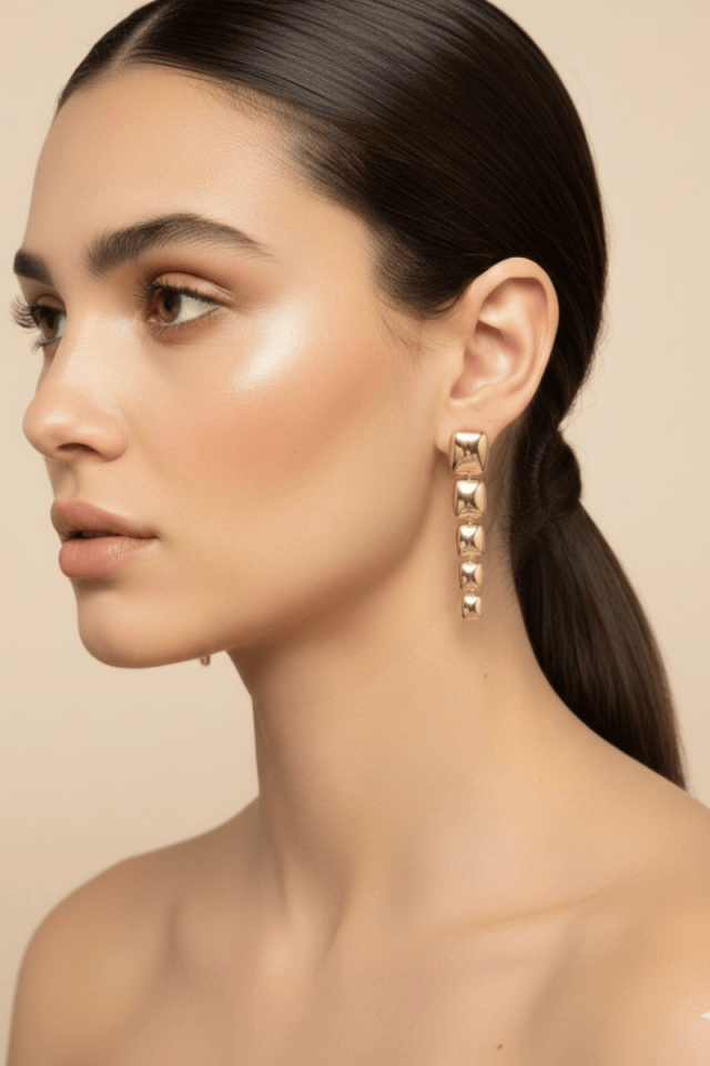 14K Altın Kaplama Sallantılı Şerit Uzun Küpe