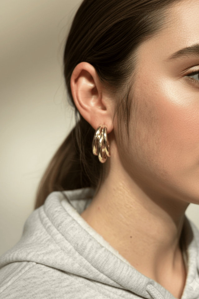 İçiçe Geçmiş Üç Halka Formda Küpe