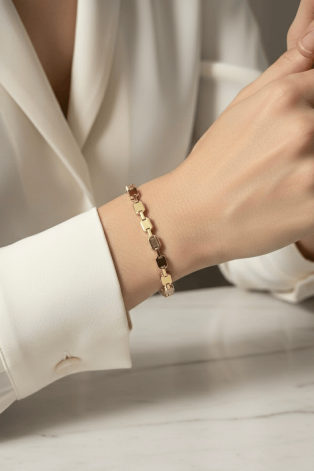 14K Altın Renk Kaplama Dikdörtgen Bloklu Bileklik