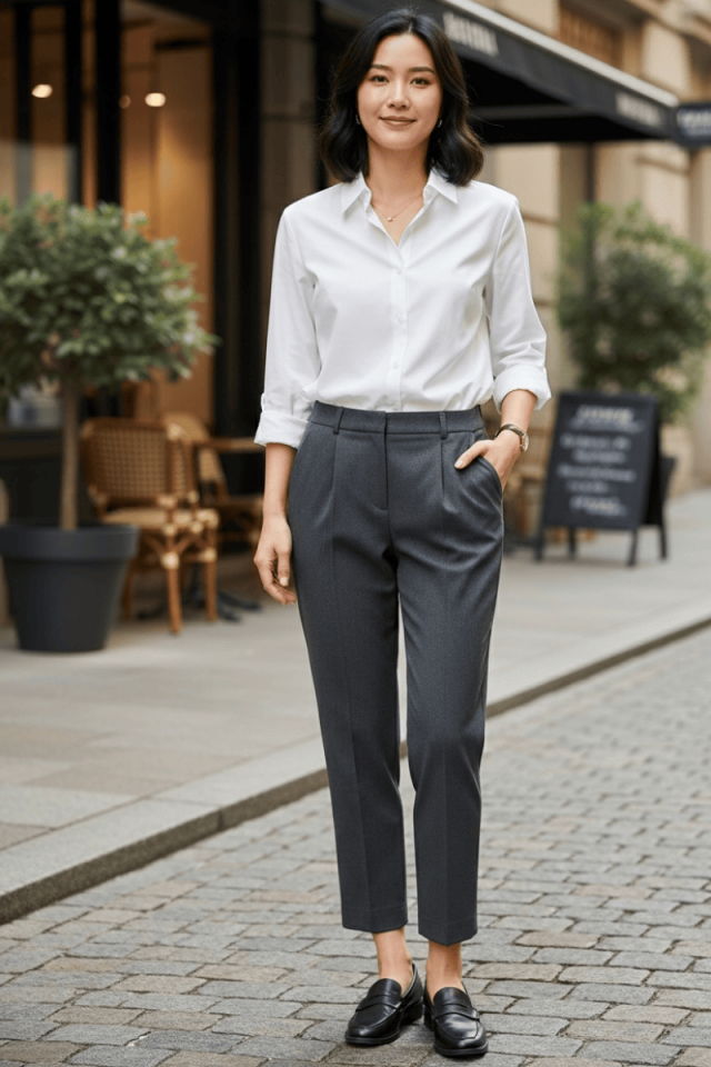 Dar Paça Önden Pile Detay Pantolon